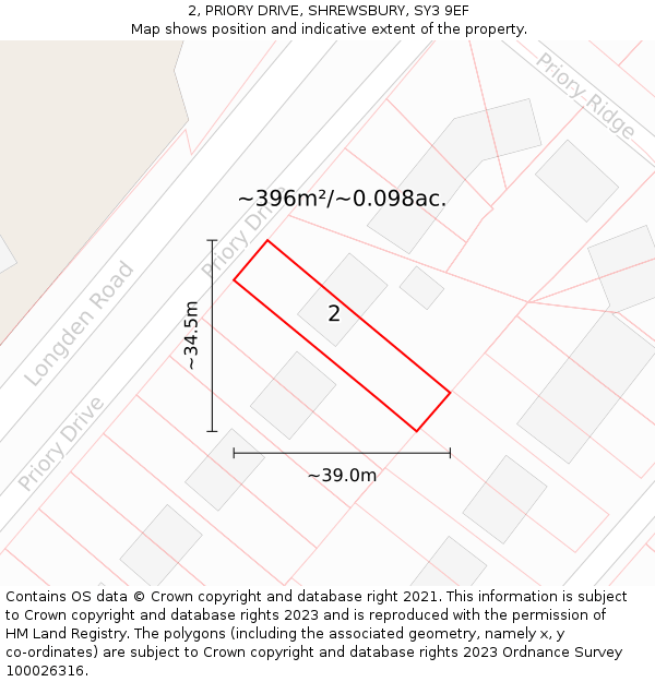 2, PRIORY DRIVE, SHREWSBURY, SY3 9EF: Plot and title map