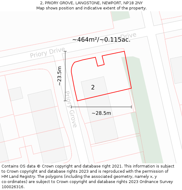 2, PRIORY GROVE, LANGSTONE, NEWPORT, NP18 2NY: Plot and title map
