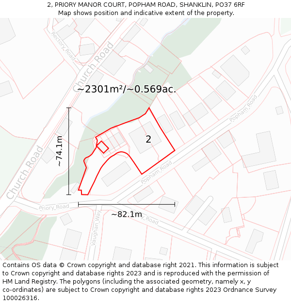 2, PRIORY MANOR COURT, POPHAM ROAD, SHANKLIN, PO37 6RF: Plot and title map