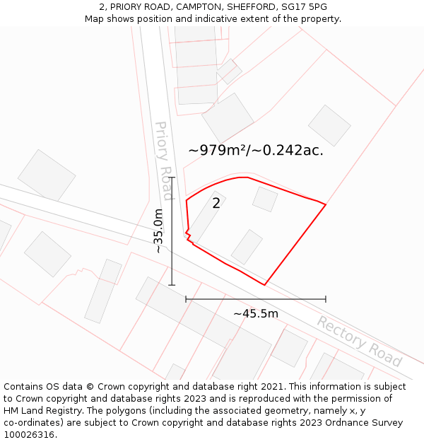 2, PRIORY ROAD, CAMPTON, SHEFFORD, SG17 5PG: Plot and title map