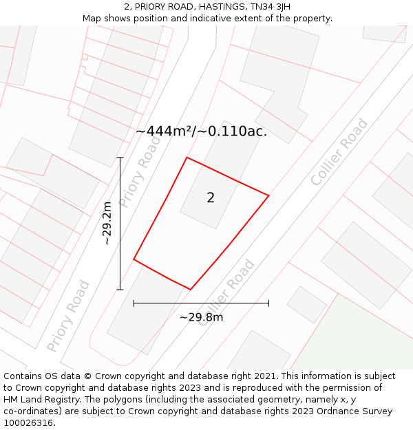 2, PRIORY ROAD, HASTINGS, TN34 3JH: Plot and title map