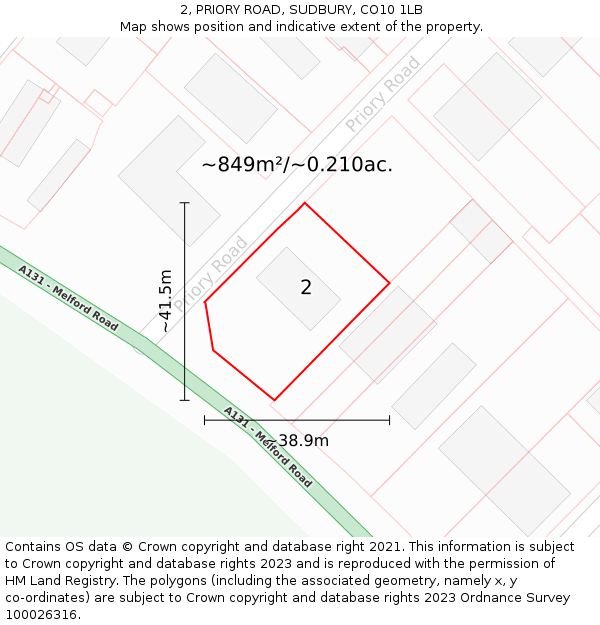 2, PRIORY ROAD, SUDBURY, CO10 1LB: Plot and title map