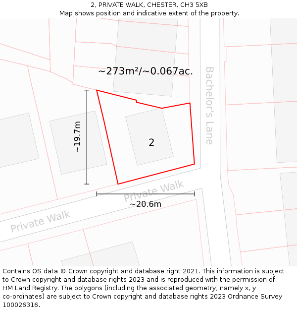 2, PRIVATE WALK, CHESTER, CH3 5XB: Plot and title map