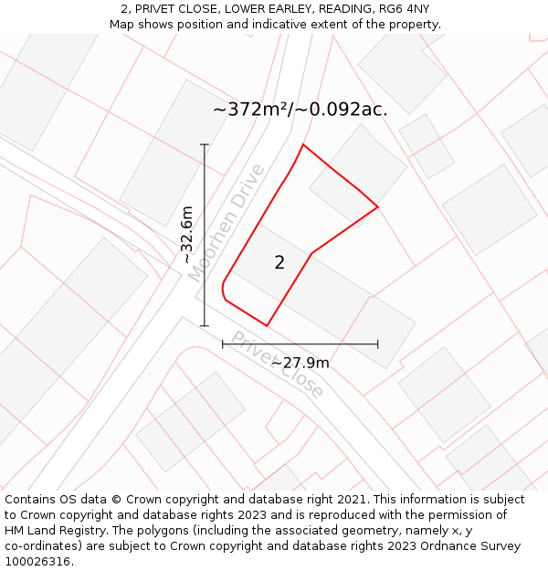 2, PRIVET CLOSE, LOWER EARLEY, READING, RG6 4NY: Plot and title map