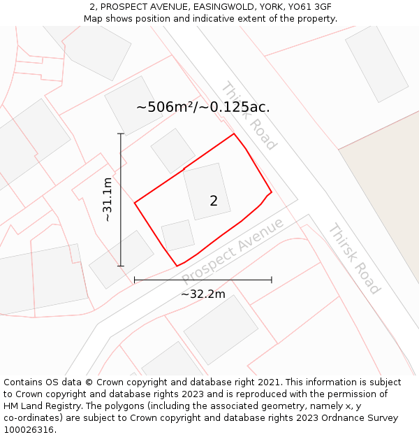 2, PROSPECT AVENUE, EASINGWOLD, YORK, YO61 3GF: Plot and title map