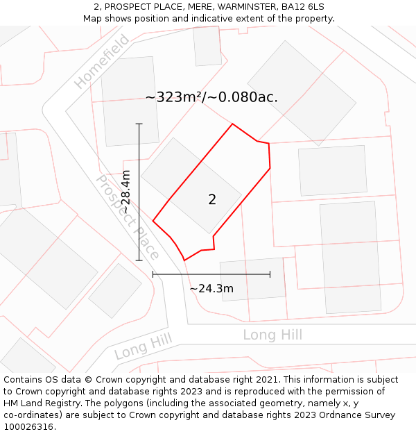 2, PROSPECT PLACE, MERE, WARMINSTER, BA12 6LS: Plot and title map