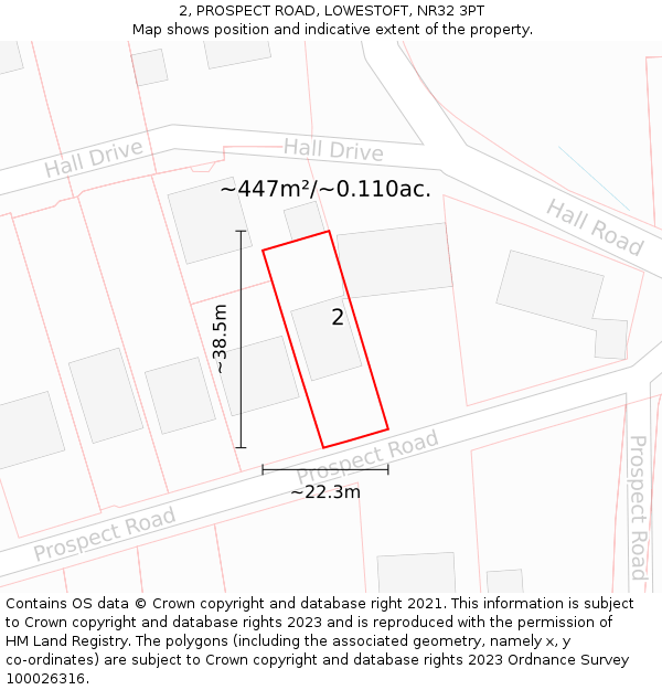 2, PROSPECT ROAD, LOWESTOFT, NR32 3PT: Plot and title map