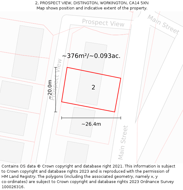 2, PROSPECT VIEW, DISTINGTON, WORKINGTON, CA14 5XN: Plot and title map