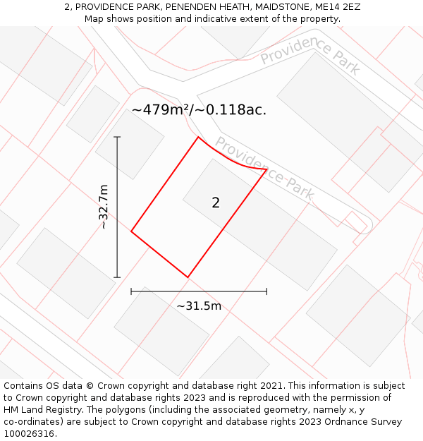 2, PROVIDENCE PARK, PENENDEN HEATH, MAIDSTONE, ME14 2EZ: Plot and title map