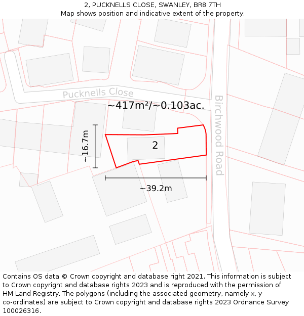 2, PUCKNELLS CLOSE, SWANLEY, BR8 7TH: Plot and title map