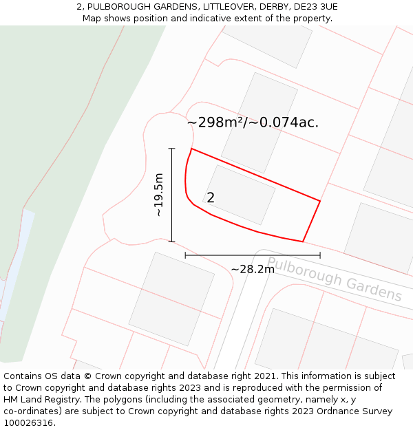 2, PULBOROUGH GARDENS, LITTLEOVER, DERBY, DE23 3UE: Plot and title map