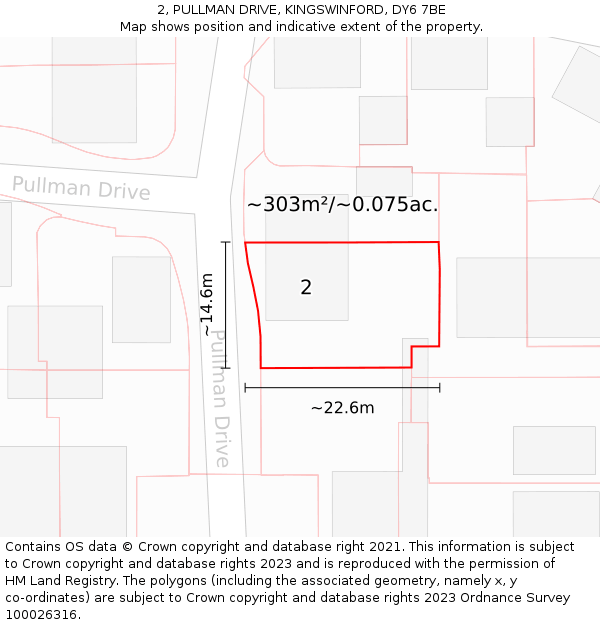 2, PULLMAN DRIVE, KINGSWINFORD, DY6 7BE: Plot and title map