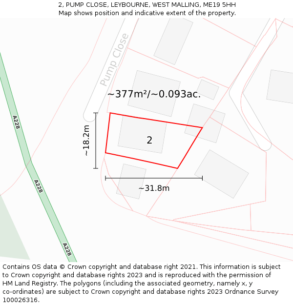 2, PUMP CLOSE, LEYBOURNE, WEST MALLING, ME19 5HH: Plot and title map