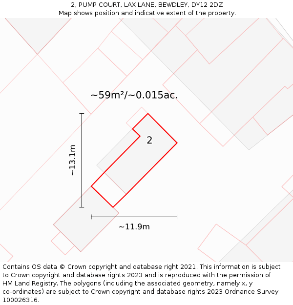 2, PUMP COURT, LAX LANE, BEWDLEY, DY12 2DZ: Plot and title map