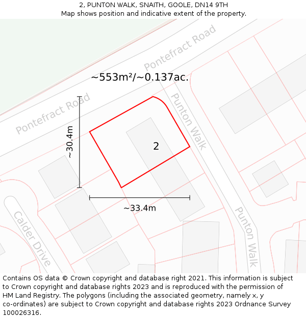 2, PUNTON WALK, SNAITH, GOOLE, DN14 9TH: Plot and title map
