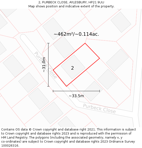 2, PURBECK CLOSE, AYLESBURY, HP21 9UU: Plot and title map