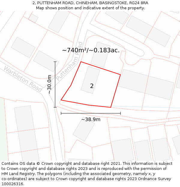 2, PUTTENHAM ROAD, CHINEHAM, BASINGSTOKE, RG24 8RA: Plot and title map