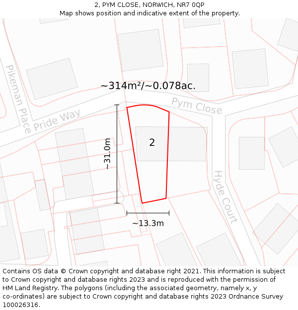 2, PYM CLOSE, NORWICH, NR7 0QP: Plot and title map