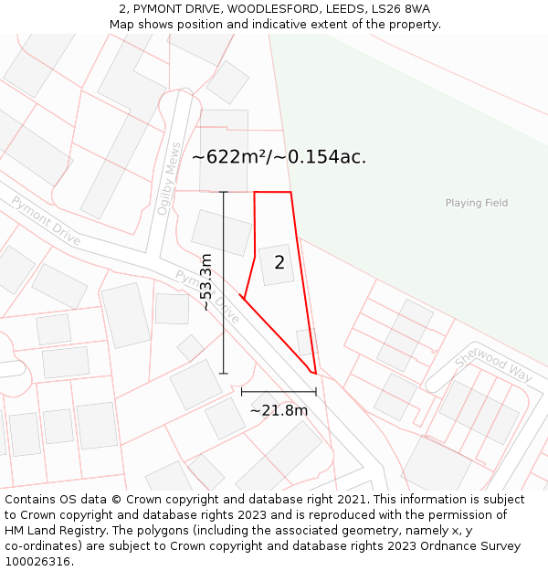 2, PYMONT DRIVE, WOODLESFORD, LEEDS, LS26 8WA: Plot and title map