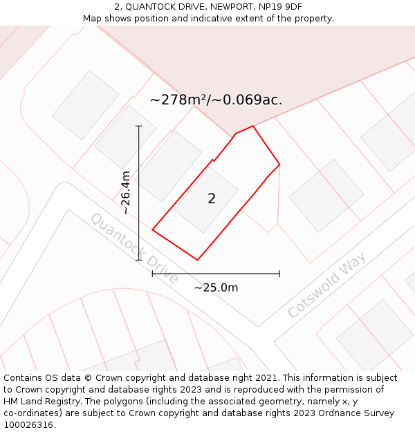 2, QUANTOCK DRIVE, NEWPORT, NP19 9DF: Plot and title map