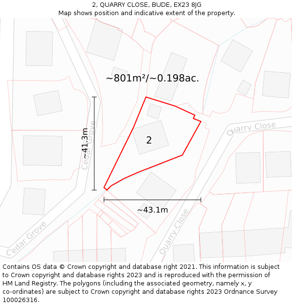 2, QUARRY CLOSE, BUDE, EX23 8JG: Plot and title map