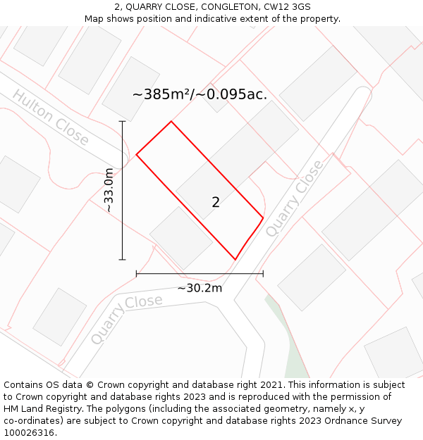 2, QUARRY CLOSE, CONGLETON, CW12 3GS: Plot and title map