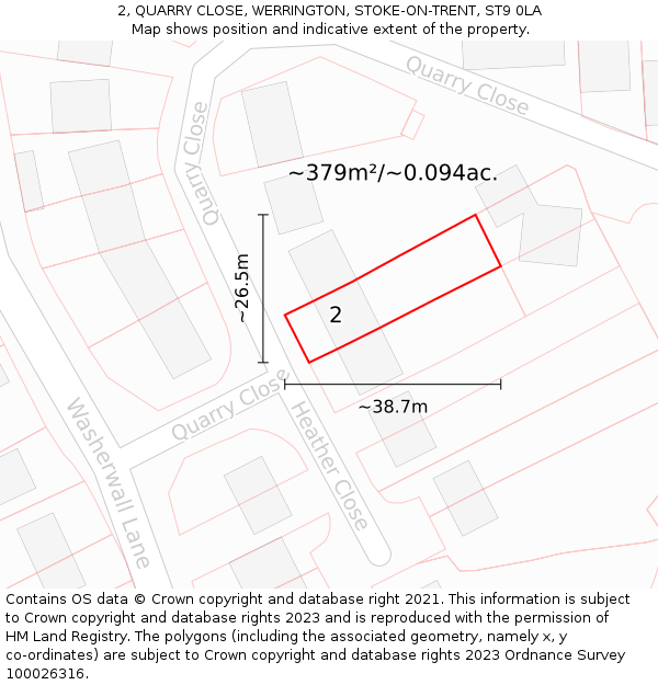 2, QUARRY CLOSE, WERRINGTON, STOKE-ON-TRENT, ST9 0LA: Plot and title map