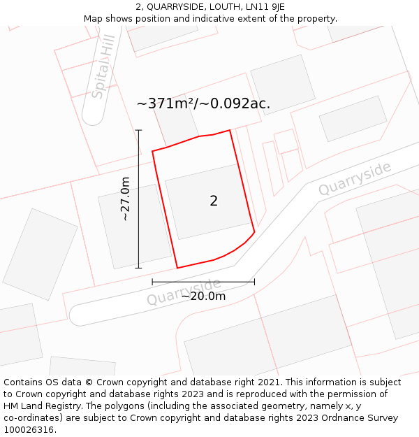 2, QUARRYSIDE, LOUTH, LN11 9JE: Plot and title map
