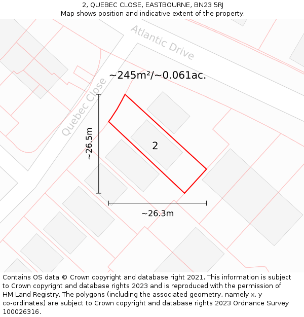 2, QUEBEC CLOSE, EASTBOURNE, BN23 5RJ: Plot and title map