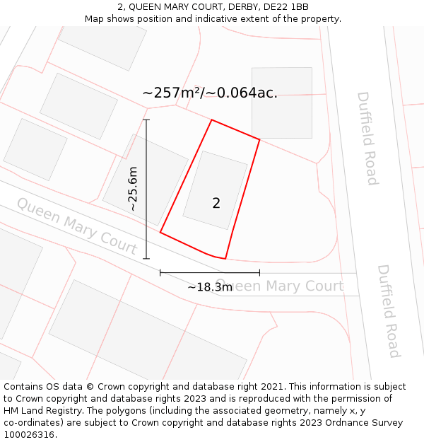 2, QUEEN MARY COURT, DERBY, DE22 1BB: Plot and title map