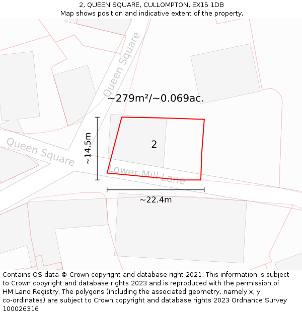 2, QUEEN SQUARE, CULLOMPTON, EX15 1DB: Plot and title map