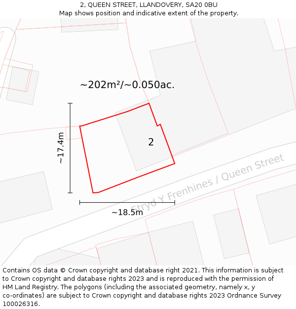2, QUEEN STREET, LLANDOVERY, SA20 0BU: Plot and title map