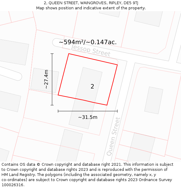 2, QUEEN STREET, WAINGROVES, RIPLEY, DE5 9TJ: Plot and title map