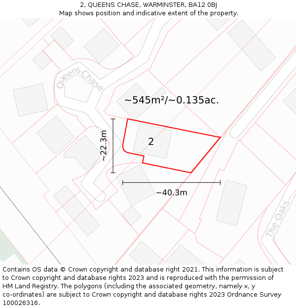 2, QUEENS CHASE, WARMINSTER, BA12 0BJ: Plot and title map