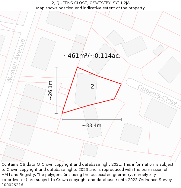 2, QUEENS CLOSE, OSWESTRY, SY11 2JA: Plot and title map