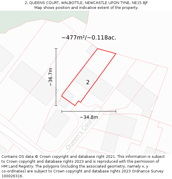 2, QUEENS COURT, WALBOTTLE, NEWCASTLE UPON TYNE, NE15 8JF: Plot and title map