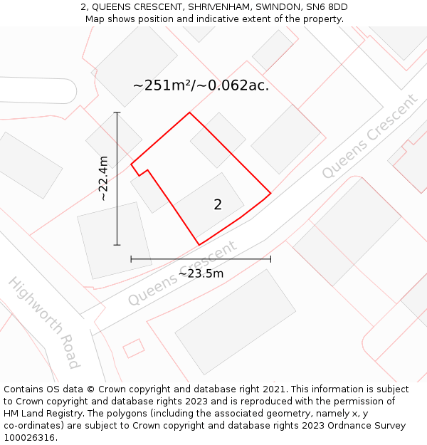 2, QUEENS CRESCENT, SHRIVENHAM, SWINDON, SN6 8DD: Plot and title map