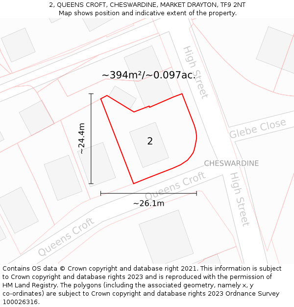 2, QUEENS CROFT, CHESWARDINE, MARKET DRAYTON, TF9 2NT: Plot and title map