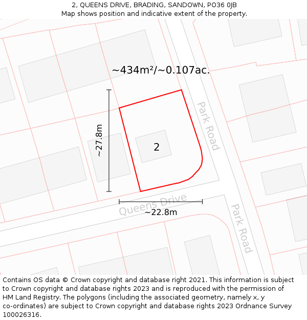 2, QUEENS DRIVE, BRADING, SANDOWN, PO36 0JB: Plot and title map