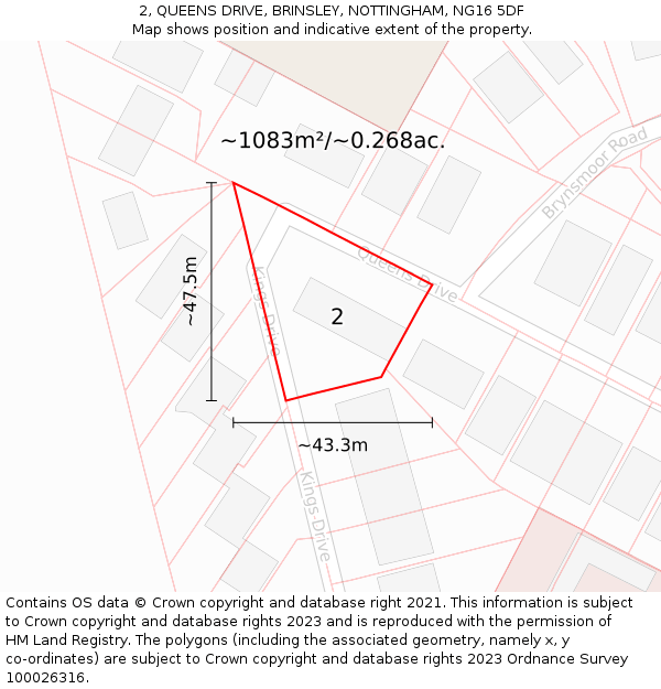 2, QUEENS DRIVE, BRINSLEY, NOTTINGHAM, NG16 5DF: Plot and title map