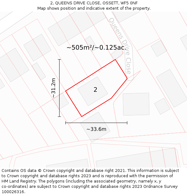 2, QUEENS DRIVE CLOSE, OSSETT, WF5 0NF: Plot and title map