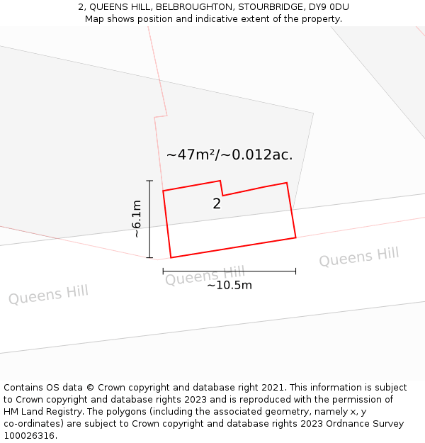 2, QUEENS HILL, BELBROUGHTON, STOURBRIDGE, DY9 0DU: Plot and title map
