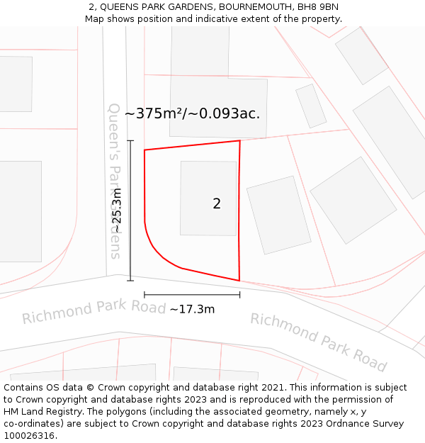 2, QUEENS PARK GARDENS, BOURNEMOUTH, BH8 9BN: Plot and title map