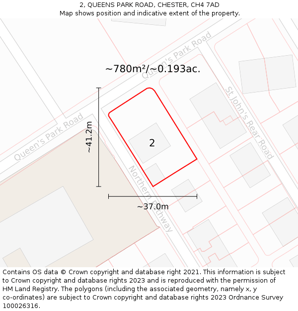2, QUEENS PARK ROAD, CHESTER, CH4 7AD: Plot and title map