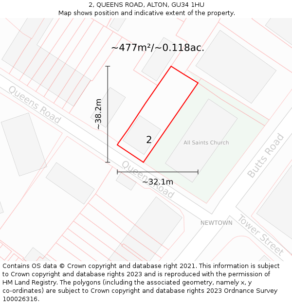 2, QUEENS ROAD, ALTON, GU34 1HU: Plot and title map