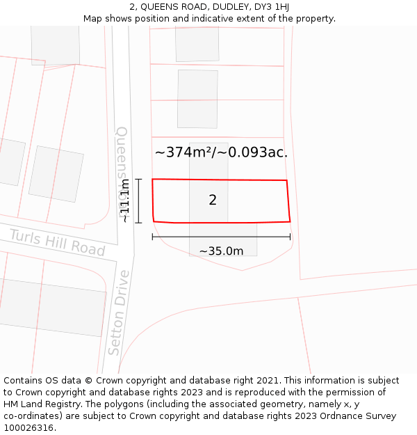 2, QUEENS ROAD, DUDLEY, DY3 1HJ: Plot and title map