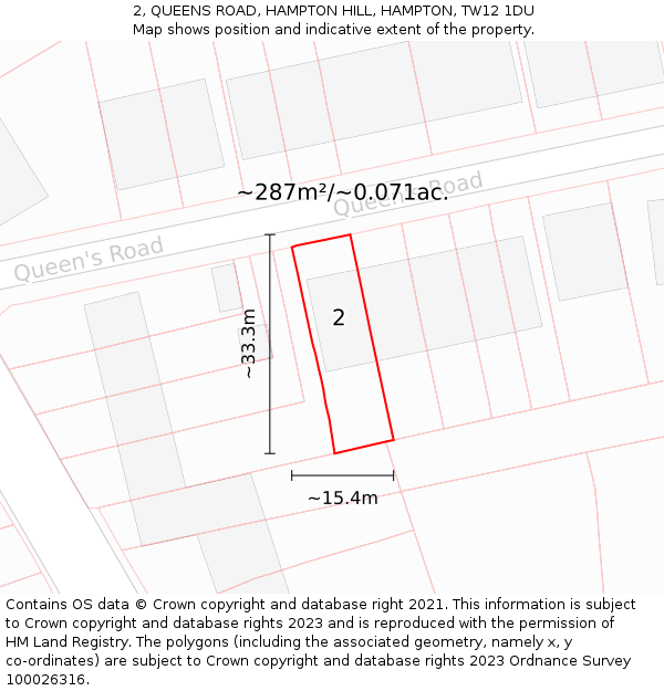 2, QUEENS ROAD, HAMPTON HILL, HAMPTON, TW12 1DU: Plot and title map