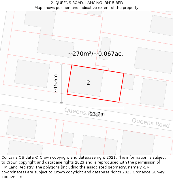 2, QUEENS ROAD, LANCING, BN15 8ED: Plot and title map