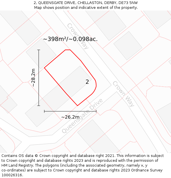 2, QUEENSGATE DRIVE, CHELLASTON, DERBY, DE73 5NW: Plot and title map