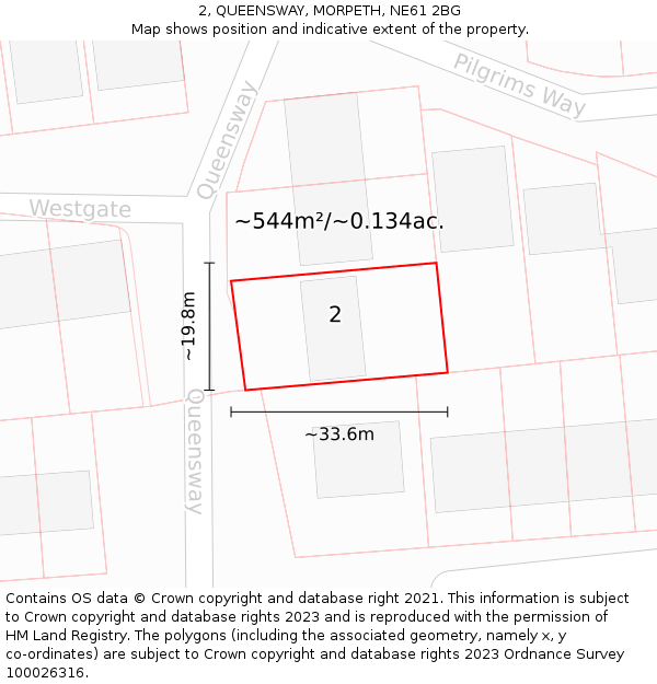 2, QUEENSWAY, MORPETH, NE61 2BG: Plot and title map